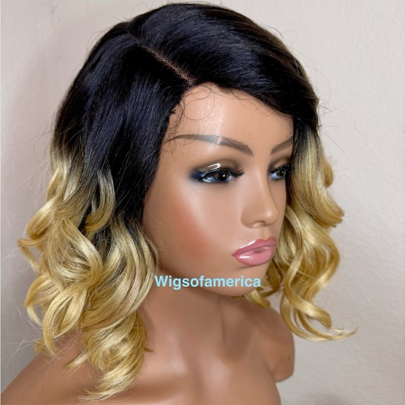 Bob wig ombré black curly lace front side part Heat ok - Picture 3 of 9